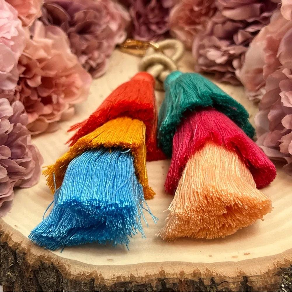 Boho Extra Long Multi Tier Colorful Fringe Purse Charm - Picture 12 of 16